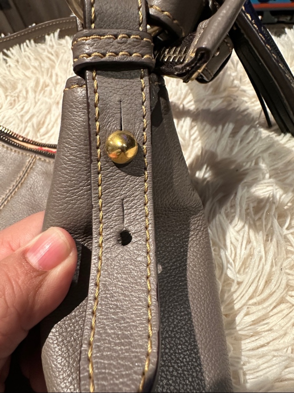 Dooney & Bourke Taupe and Black Two-Tone Leather Hobo - Picture 9 of 17